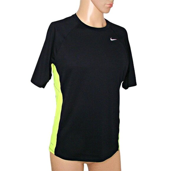 Mens Nike Running Dri FIT Shirt Black with Neon Yellow Reflectors Poly Mesh Sz M - Picture 2 of 11